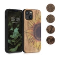 kwmobile Hülle kompatibel mit Apple iPhone 13 mini Hülle - Holz Case - Handy Cover - TPU Handyhülle in Dunkelbraun Aufgehende Sonne Schwarz matt  