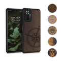 kwmobile Hülle kompatibel mit Xiaomi Redmi Note 10 Pro Hülle - Holz Case - Handy Cover - TPU Handyhülle in Dunkelbraun Kompass Vintage Dunkelbraun  [dsg02]