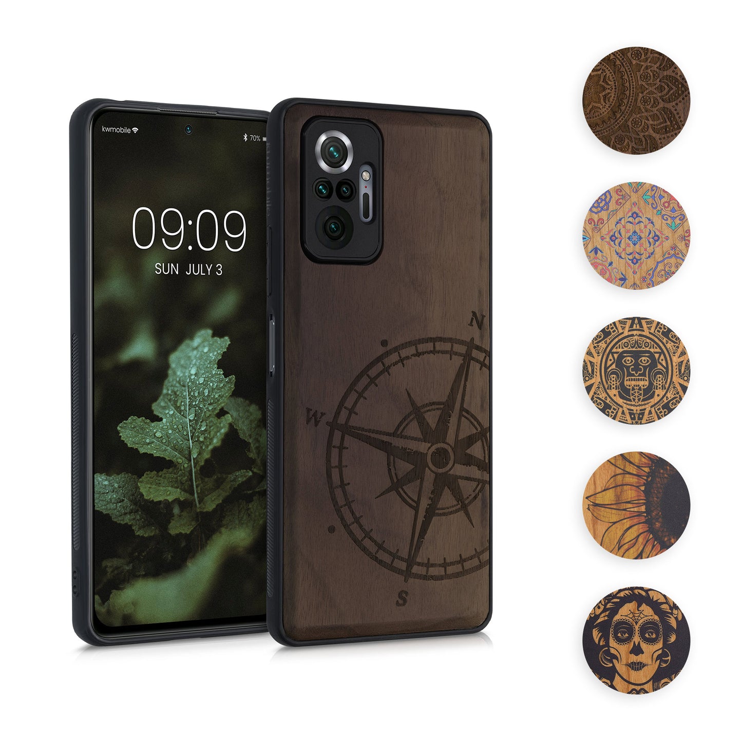 kwmobile Hülle kompatibel mit Xiaomi Redmi Note 10 Pro Hülle - Holz Case - Handy Cover - TPU Handyhülle in Dunkelbraun Kompass Vintage Dunkelbraun  [dsg02]