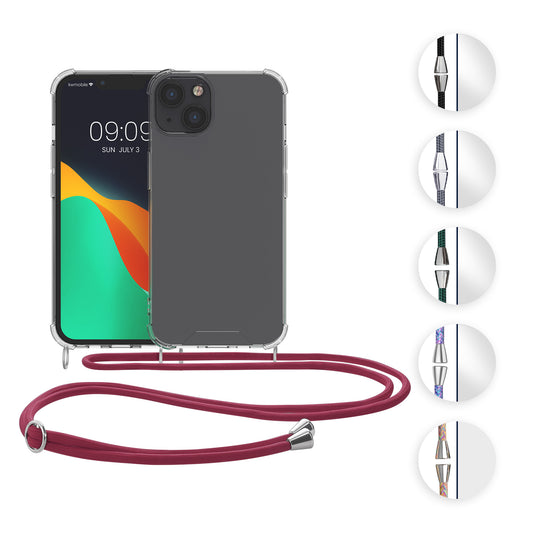 kwmobile Necklace Case kompatibel mit Apple iPhone 13 Hülle - Silikon Cover mit Handykette - Band Handyhülle Schwarz Transparent Schwarz  