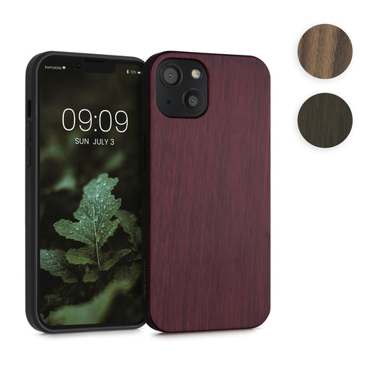 kwmobile Hülle kompatibel mit Apple iPhone 13 Hülle - Holz Case - stoßfestes Handy Cover - TPU Handyhülle in Dunkelbraun Dunkelbraun  