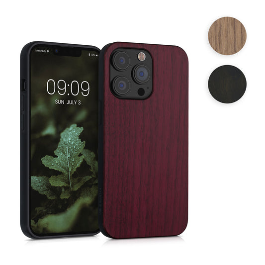 kwmobile Hülle kompatibel mit Apple iPhone 13 Pro Hülle - Holz Case - stoßfestes Handy Cover - TPU Handyhülle in Dunkelbraun Dunkelbraun  