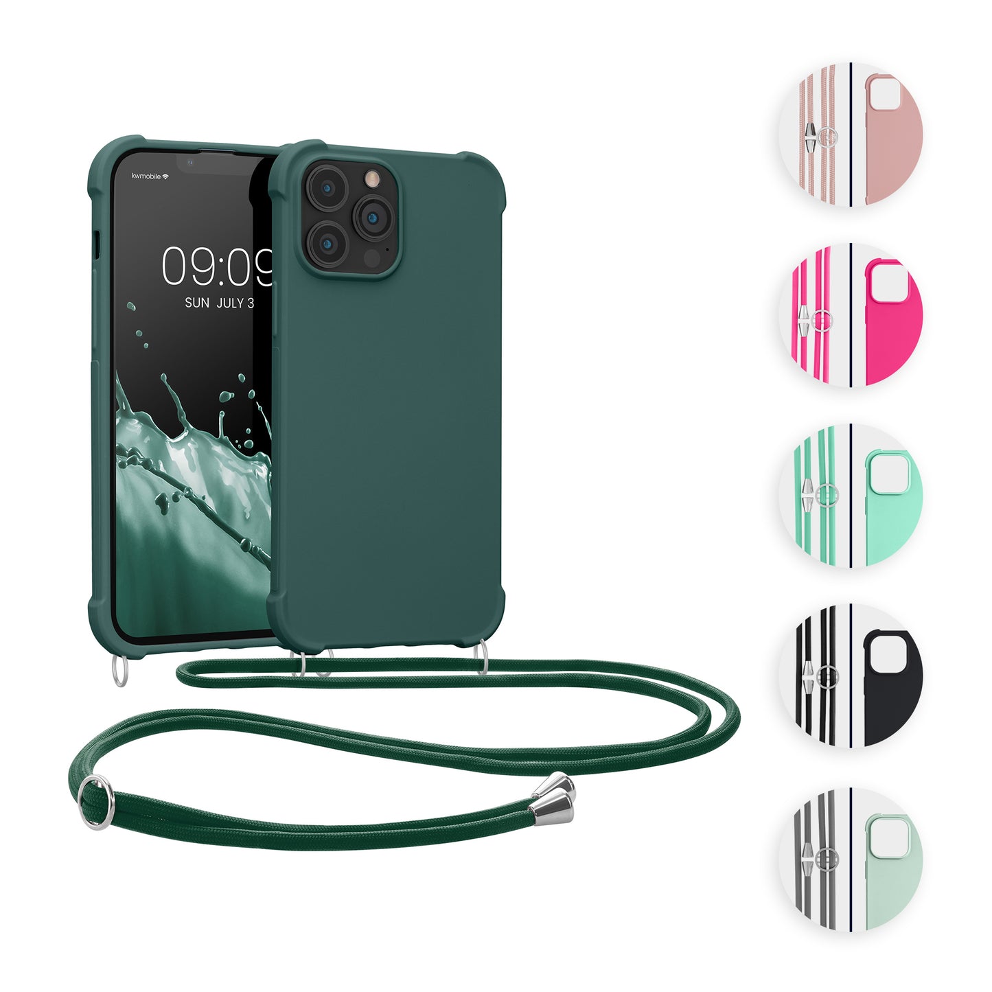kwmobile Necklace Case kompatibel mit Apple iPhone 13 Pro Max Hülle - Cover mit Kordel zum Umhängen - Silikon Schutzhülle Neon Pink Neon Pink  
