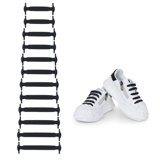 kwmobile 12x Elastische Schnürsenkel aus Silikon - Schnürband ohne Schuhe binden - Schuhbänder für Kinder in Schwarz Schwarz  [dsg01]