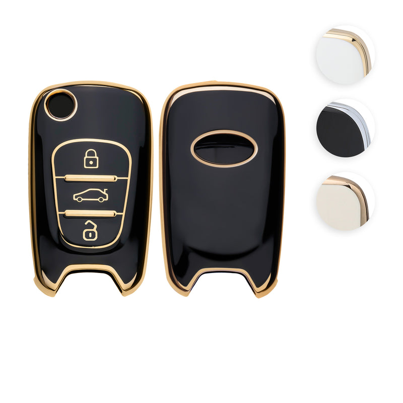 kwmobile Autoschlüssel Hülle kompatibel mit Hyundai 3-Tasten Klapp Autoschlüssel - Schlüsselhülle Silikon Cover - Weiß Gold Weiß  [dsg02]