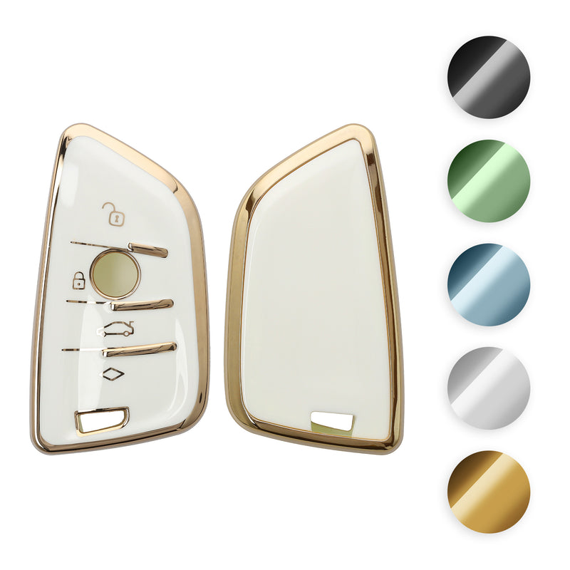 kwmobile Autoschlüssel Hülle kompatibel mit BMW 3-Tasten Smart Key Autoschlüssel - Schlüsselhülle Silikon Cover - Blau Silber Blau  [dsg08]