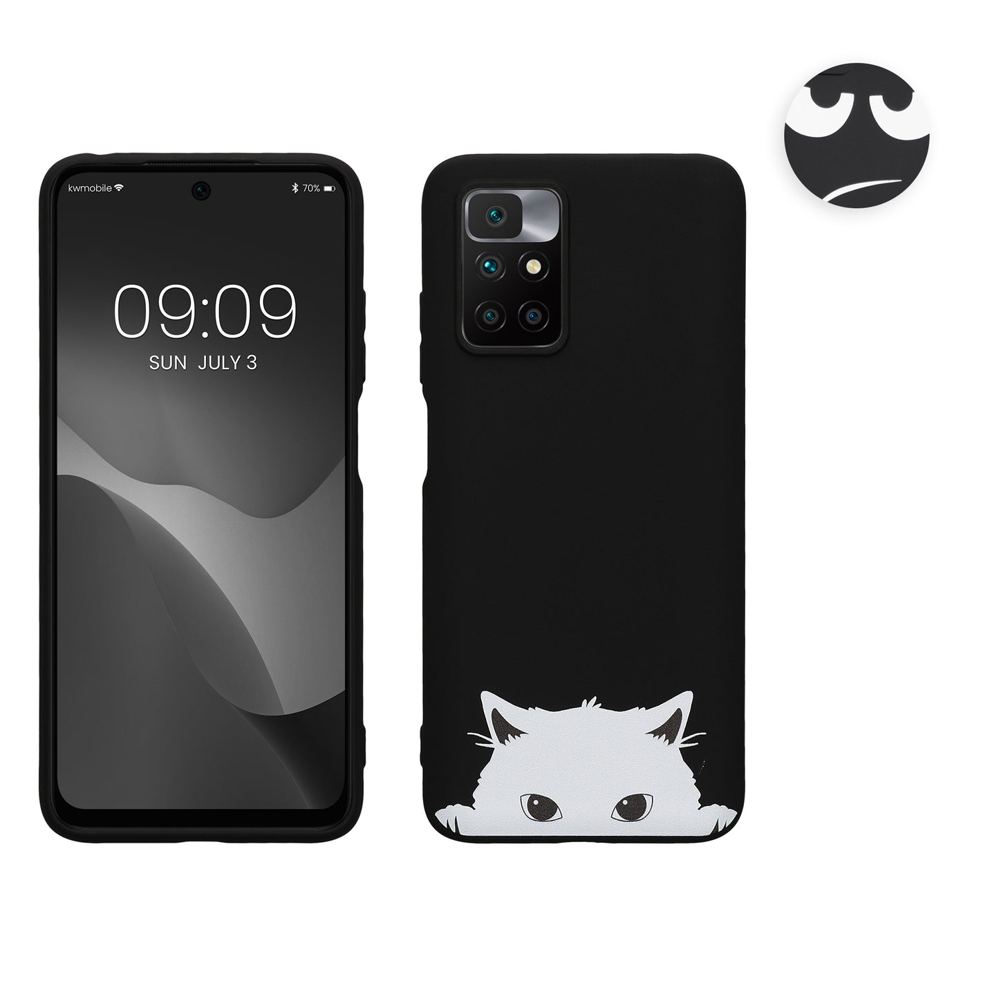 kwmobile Hülle kompatibel mit Xiaomi Redmi 10 (2021 / 2022) - Handyhülle Silikon Case - Neugierige Katze Schwarz Weiß Schwarz  [dsg02]