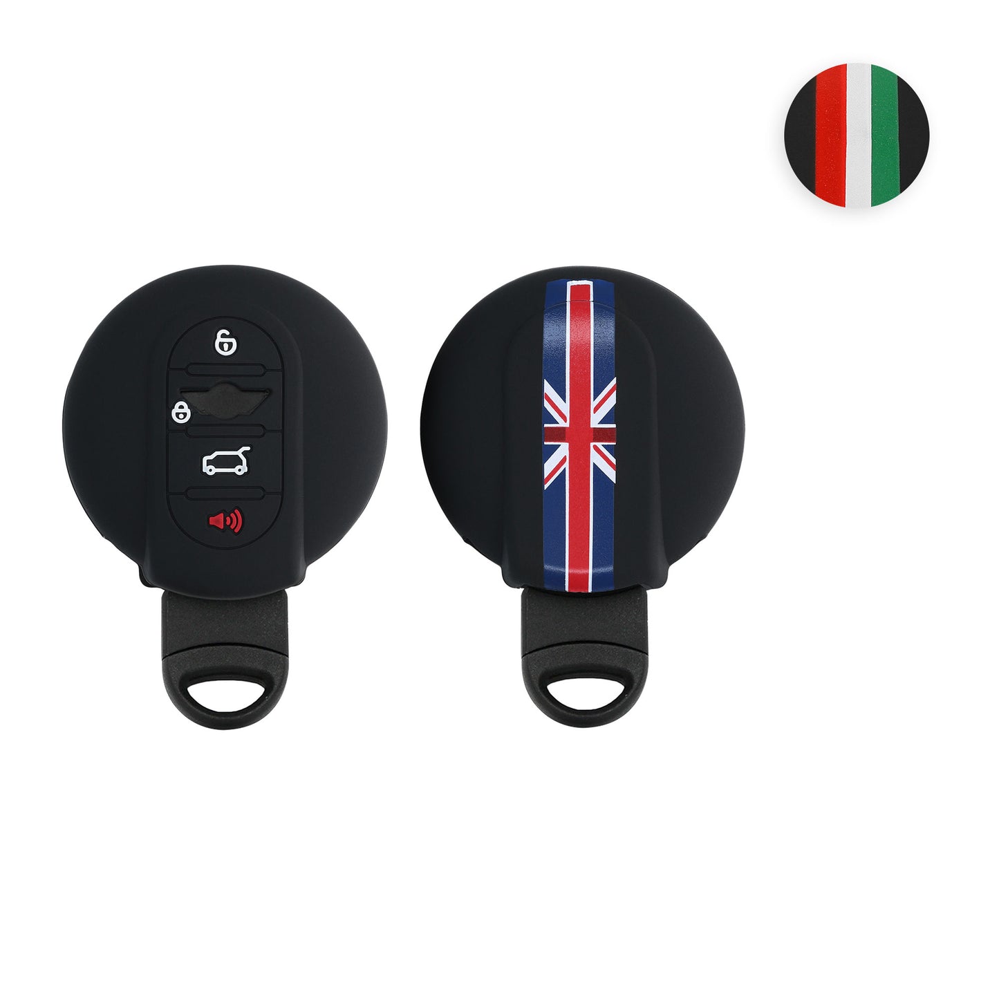 kwmobile Autoschlüssel Hülle kompatibel mit Mini 3-Tasten Smart Key Autoschlüssel Hülle - Schlüsselhülle Union Jack Streifen Rot Blau Schwarz Rot  [dsg01]