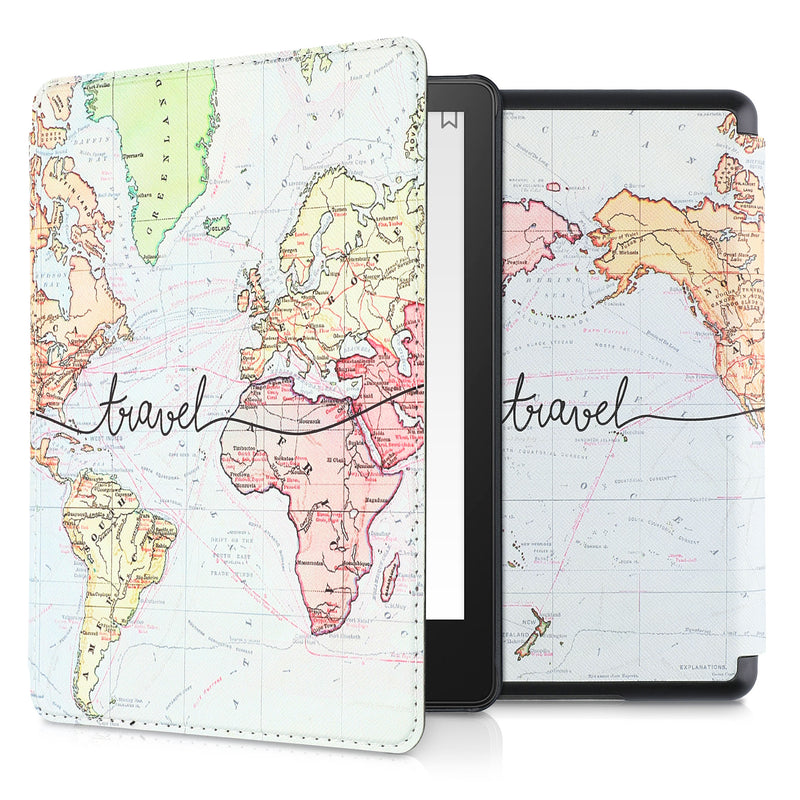 kwmobile Klapphülle kompatibel mit Amazon Kindle Paperwhite 11. Generation 2021 Hülle Flipcase mit Magnetverschluss Travel Schriftzug