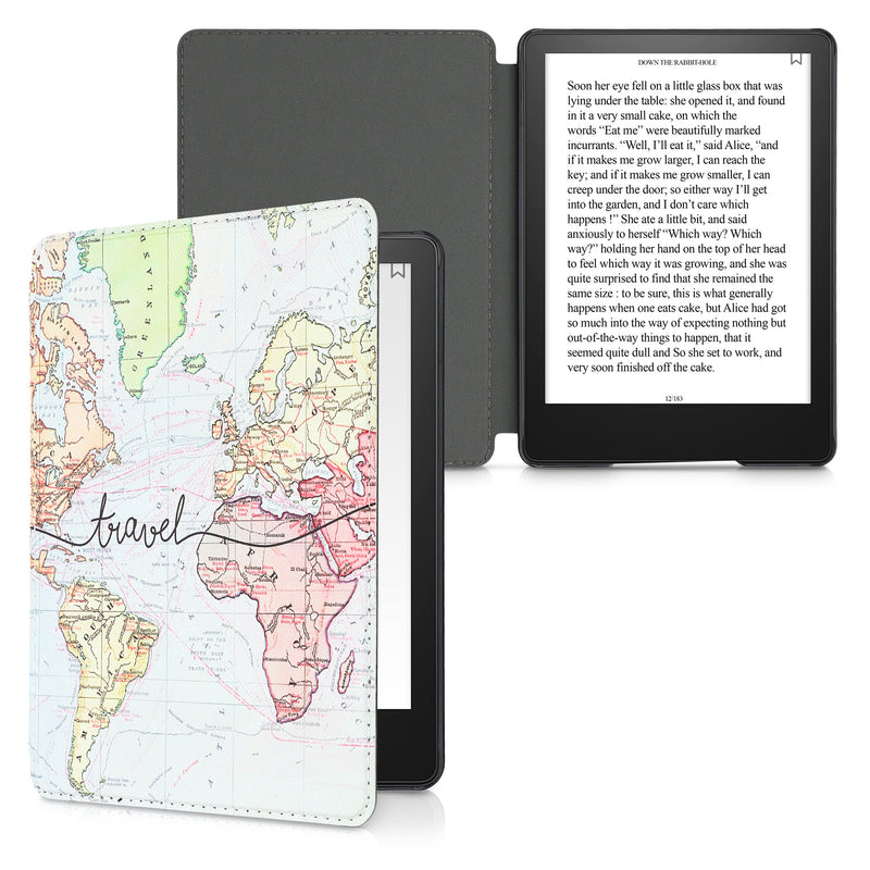 kwmobile Klapphülle kompatibel mit Amazon Kindle Paperwhite 11. Generation 2021 Hülle Flipcase mit Magnetverschluss Travel Schriftzug