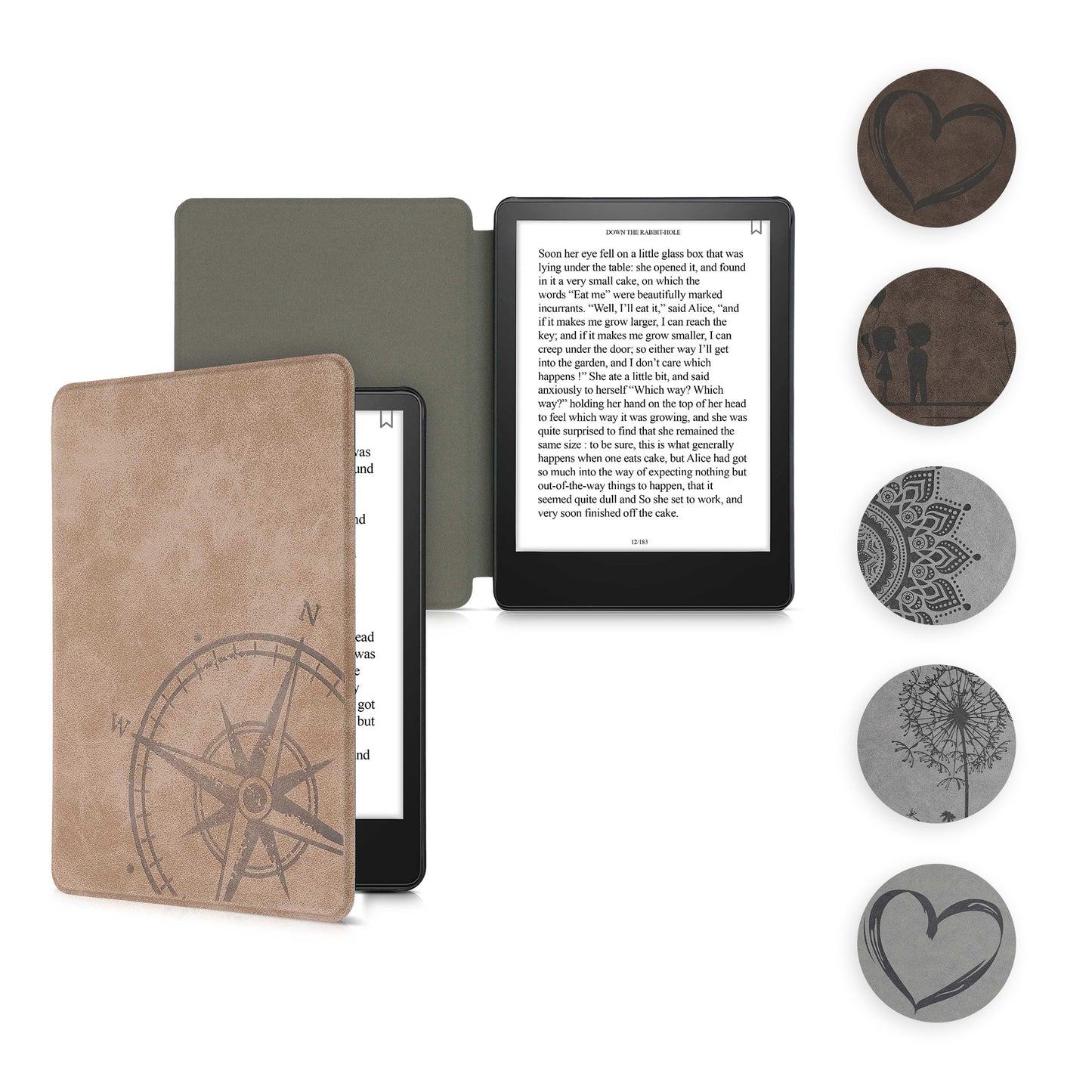 kwmobile Hülle kompatibel mit Amazon Kindle Paperwhite 11. Generation 2021 - Kunstleder eReader Schutzhülle - Kompass Vintage Braun Braun  [dsg01]