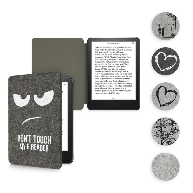 kwmobile Hülle kompatibel mit Amazon Kindle Paperwhite 11. Generation 2021 - Filz Stoff eReader Schutzhülle Cover Case - Travel Umriss Weiß Dunkelgrau Weiß  [dsg08]