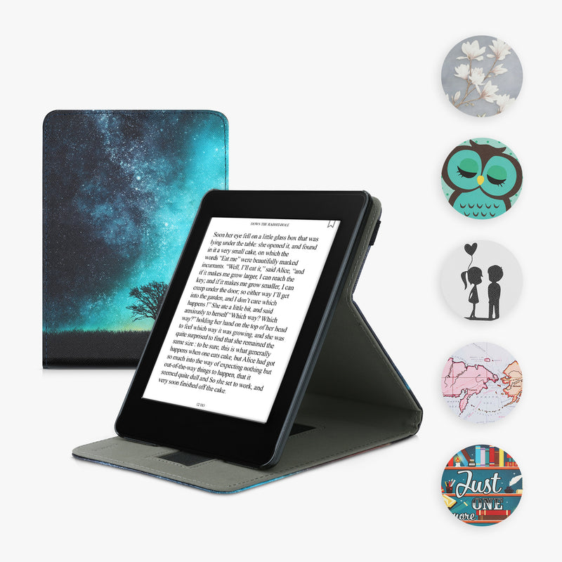 kwmobile Hülle kompatibel mit Amazon Kindle Paperwhite 11. Generation 2021 Hülle - Case mit Schlaufe und Ständer - Lesende Frau Schwarz Beige Schwarz  [dsg20]