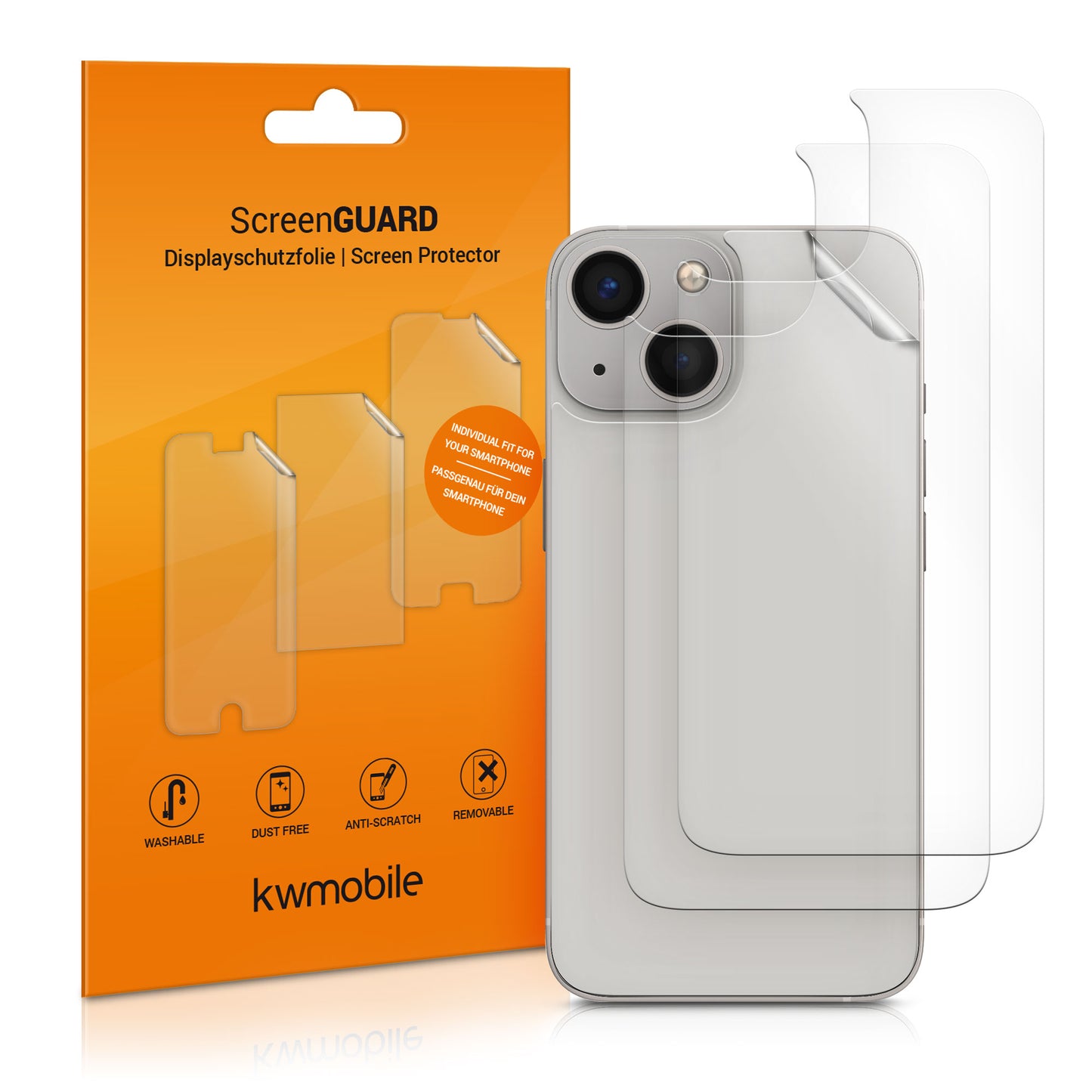 kwmobile 3x Schutzfolie Rückseite kompatibel mit Apple iPhone 13 mini - Folie Backcover Smartphone - Handyfolie transparent Transparent  