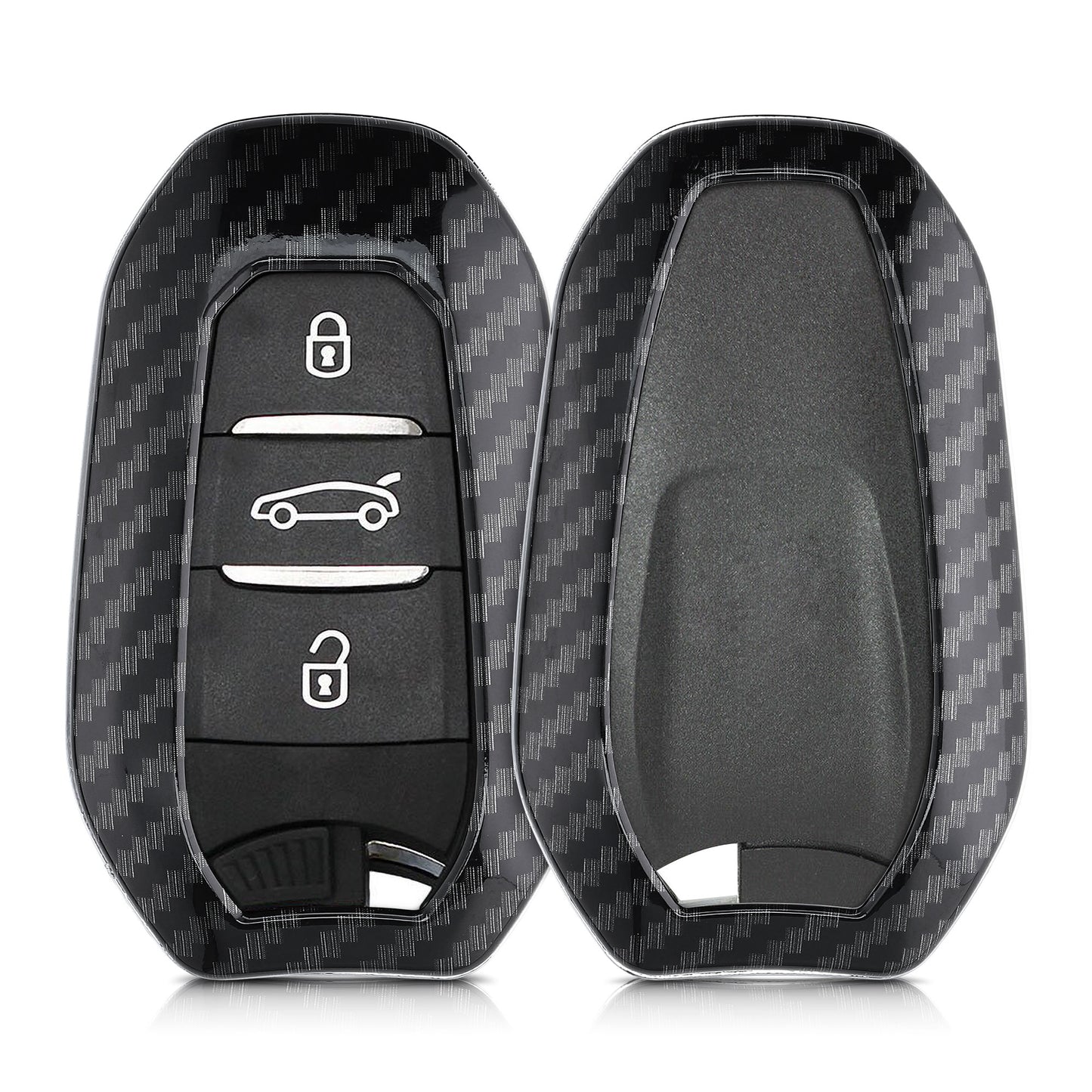 kwmobile Autoschlüssel Hülle kompatibel mit Peugeot Citroen 3-Tasten Smartkey Autoschlüssel (nur Keyless Go) - Hardcover Schutzhülle Schlüsselhülle Cover Carbon Schwarz Schwarz  [dsg01]
