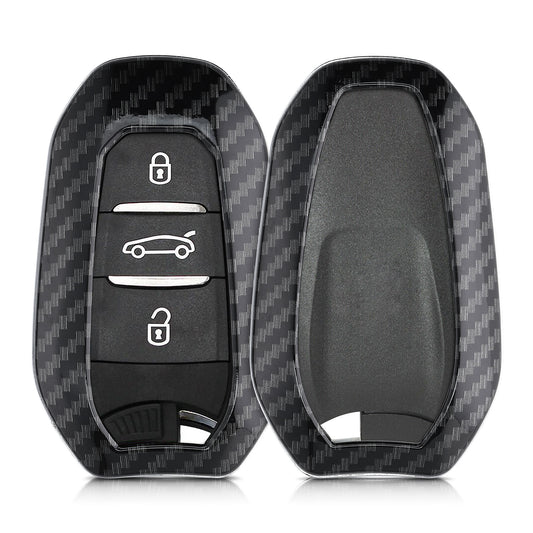 kwmobile Autoschlüssel Hülle kompatibel mit Peugeot Citroen 3-Tasten Smartkey Autoschlüssel (nur Keyless Go) - Hardcover Schutzhülle Schlüsselhülle Cover Carbon Schwarz Schwarz  [dsg01]