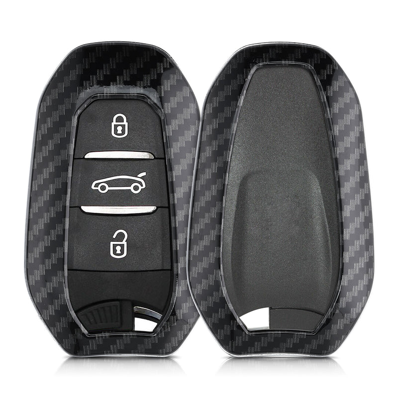 kwmobile Autoschlüssel Hülle kompatibel mit Peugeot Citroen 3-Tasten Smartkey Autoschlüssel (nur Keyless Go) - Hardcover Schutzhülle Schlüsselhülle Cover Carbon Schwarz Schwarz  [dsg01]