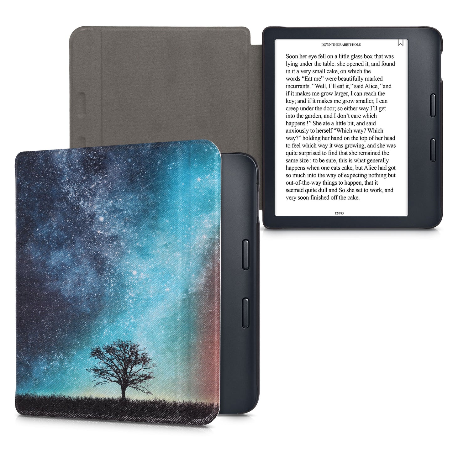 kwmobile Schutzhülle für Kobo Libra 2 Hülle - eReader Flip Case mit Auto Sleep Funktion - Galaxie Baum Wiese