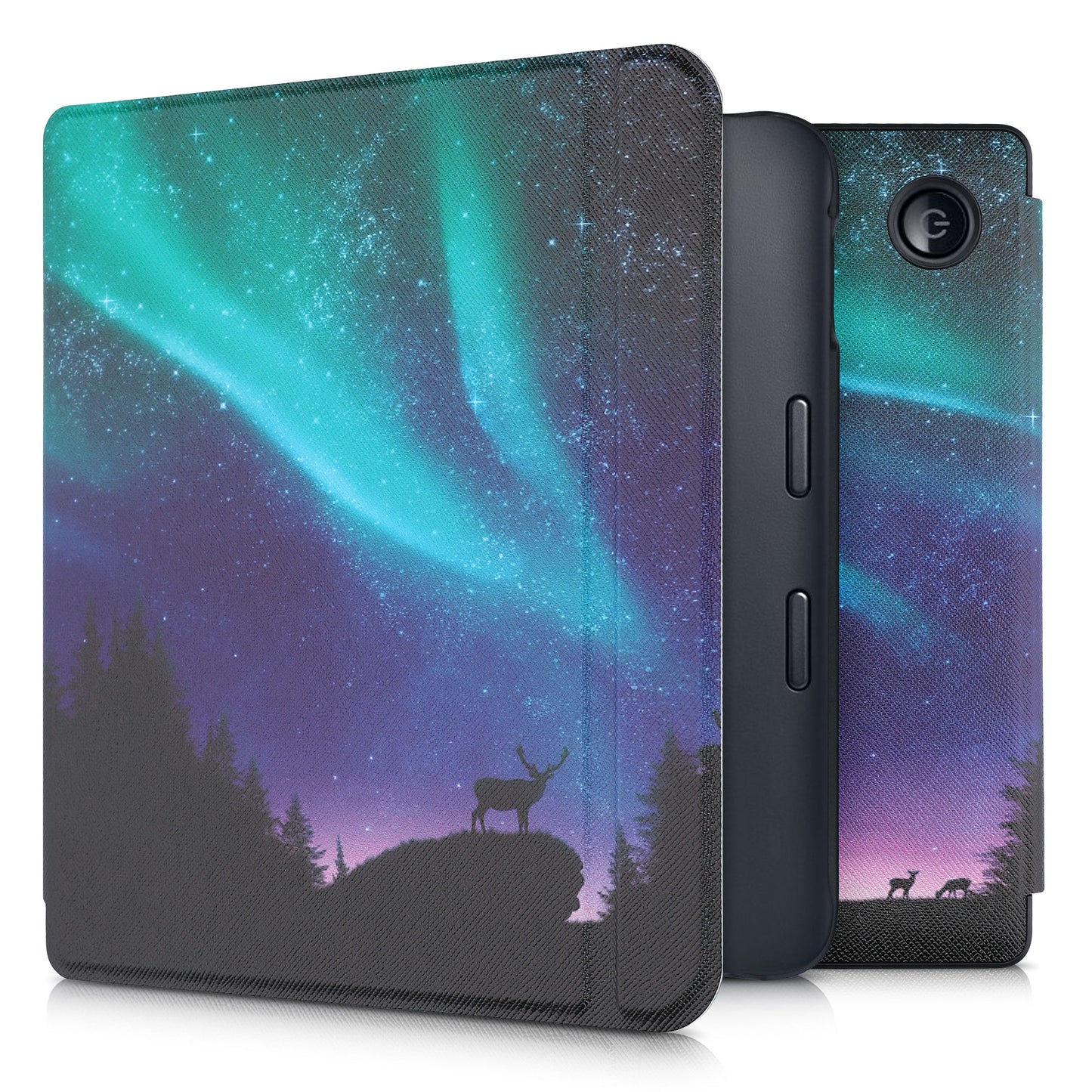 kwmobile Schutzhülle für Kobo Libra 2 Hülle - eReader Flip Case mit Auto Sleep Funktion - Galaxie Baum Wiese