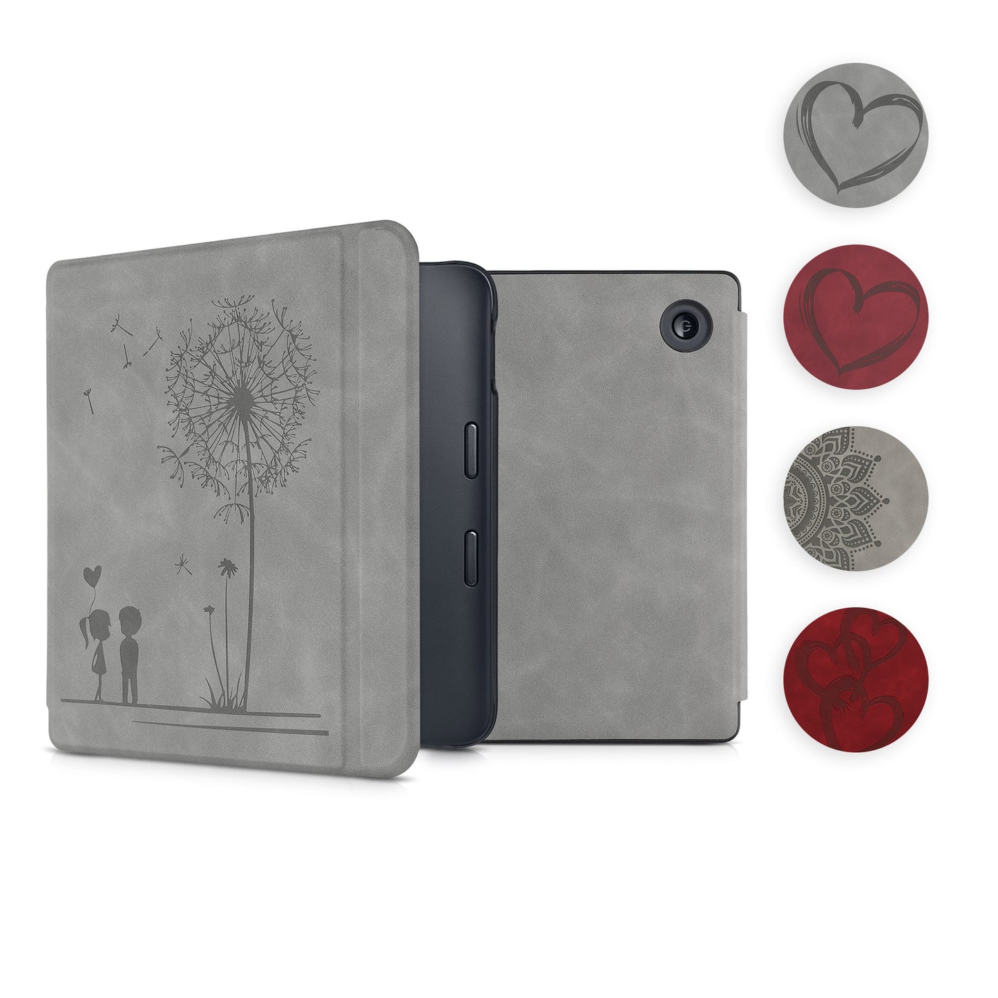 kwmobile Hülle kompatibel mit Kobo Libra 2 Hülle - Kunstleder Cover - Aufgehende Sonne Grau Grau  [dsg04]