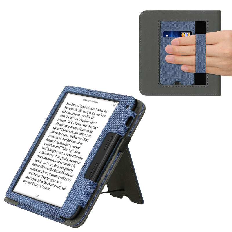 kwmobile Hülle kompatibel mit Tolino Vision 6 Hülle - Flip Case mit Handschlaufe - Kunstleder Cover - Dunkelgrau