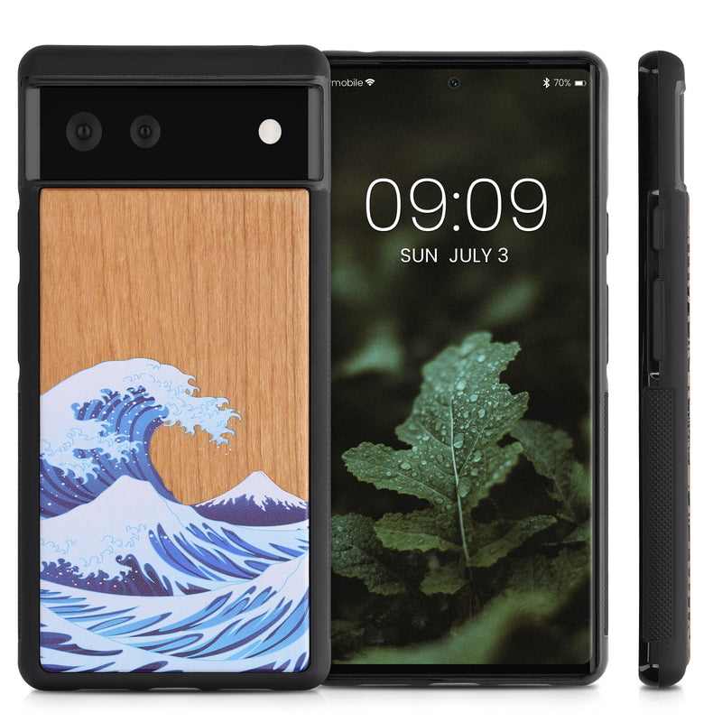 Holz Hardcase mit TPU Bumper für Google Pixel 6 Holz Japanische Welle