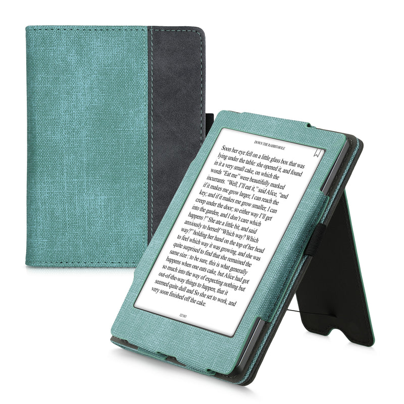 kwmobile Flip Hülle kompatibel mit Kobo Aura Edition 2 - Handschlaufe - Cover Mintgrün Dunkelgrau Mintgrün  