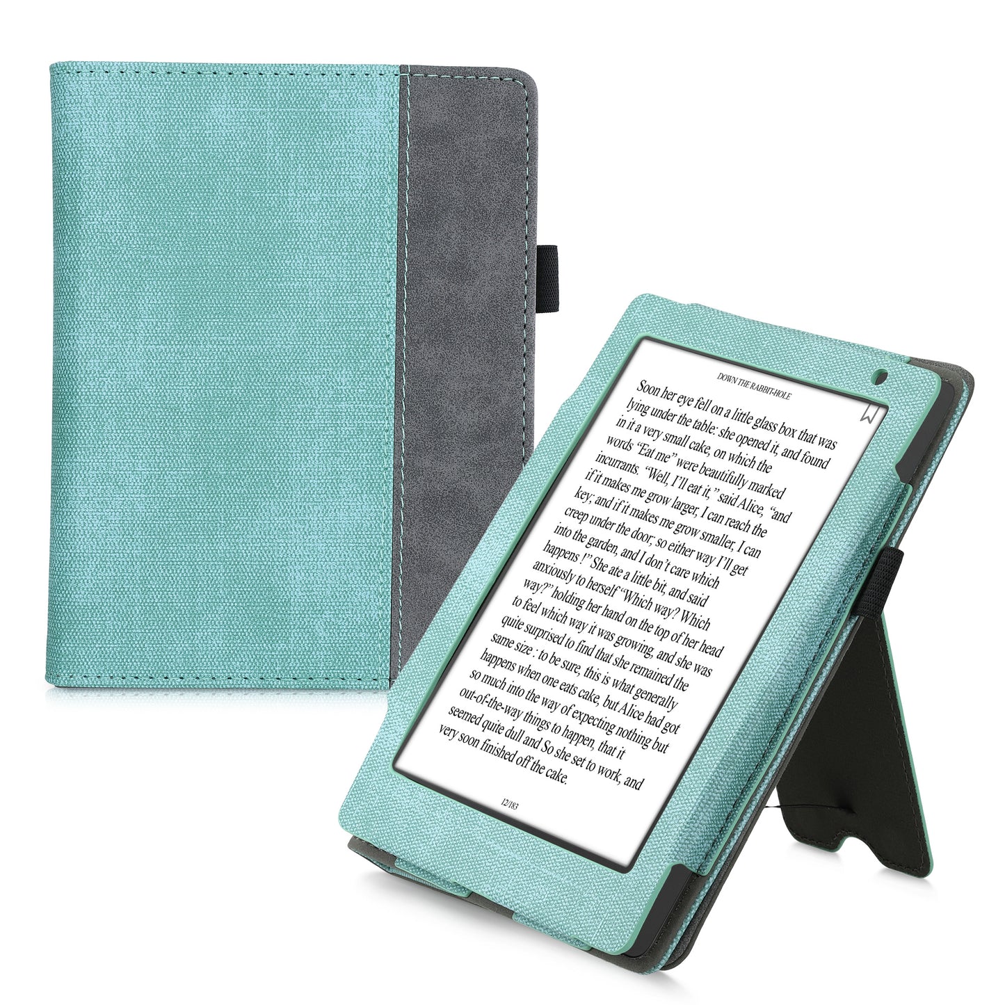 kwmobile Flip Hülle kompatibel mit Kobo Aura H2O Edition 2 - Handschlaufe - Cover Mintgrün Dunkelgrau Mintgrün  