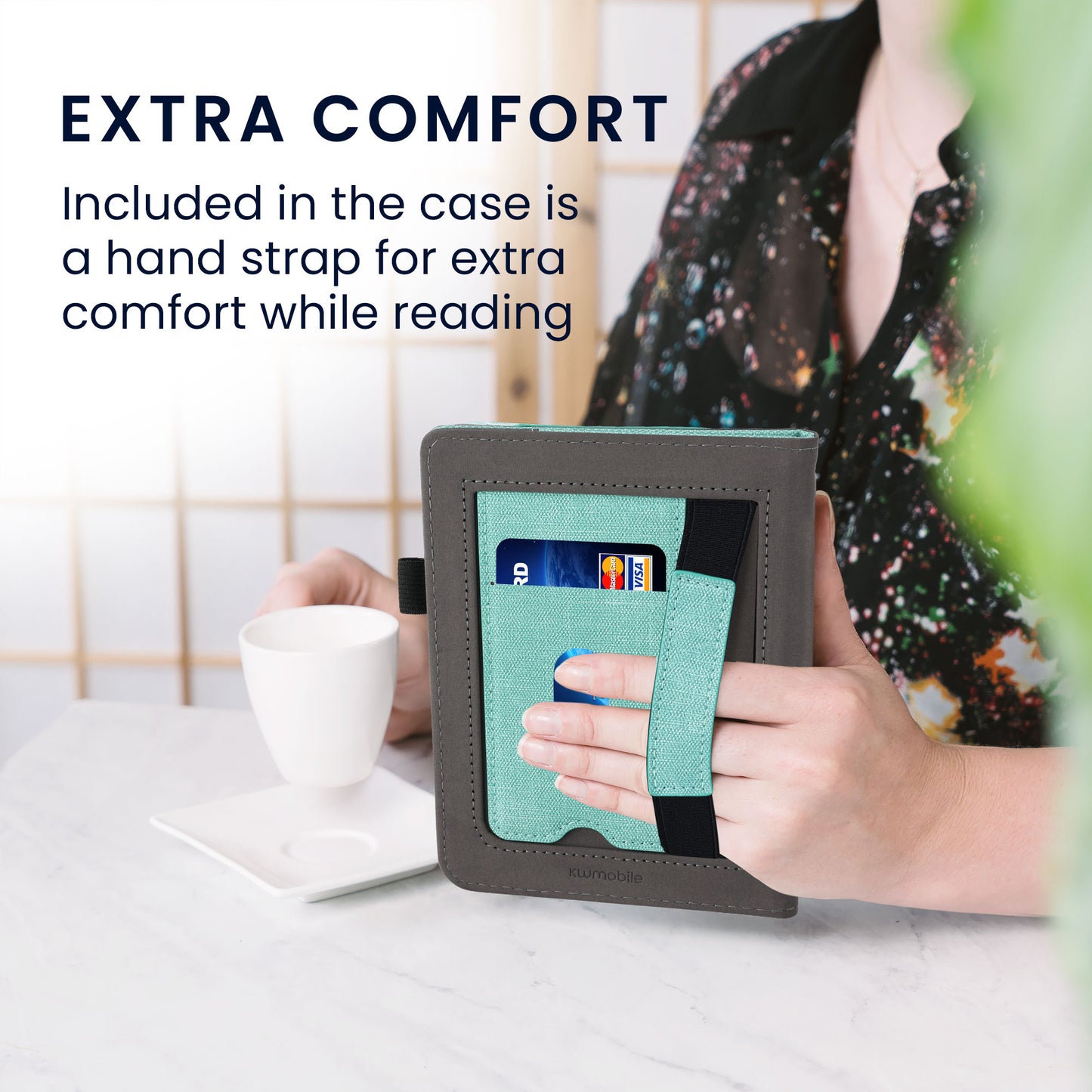 kwmobile Hülle kompatibel mit Kobo Nia Hülle - Flip Case mit Handschlaufe - Cover
