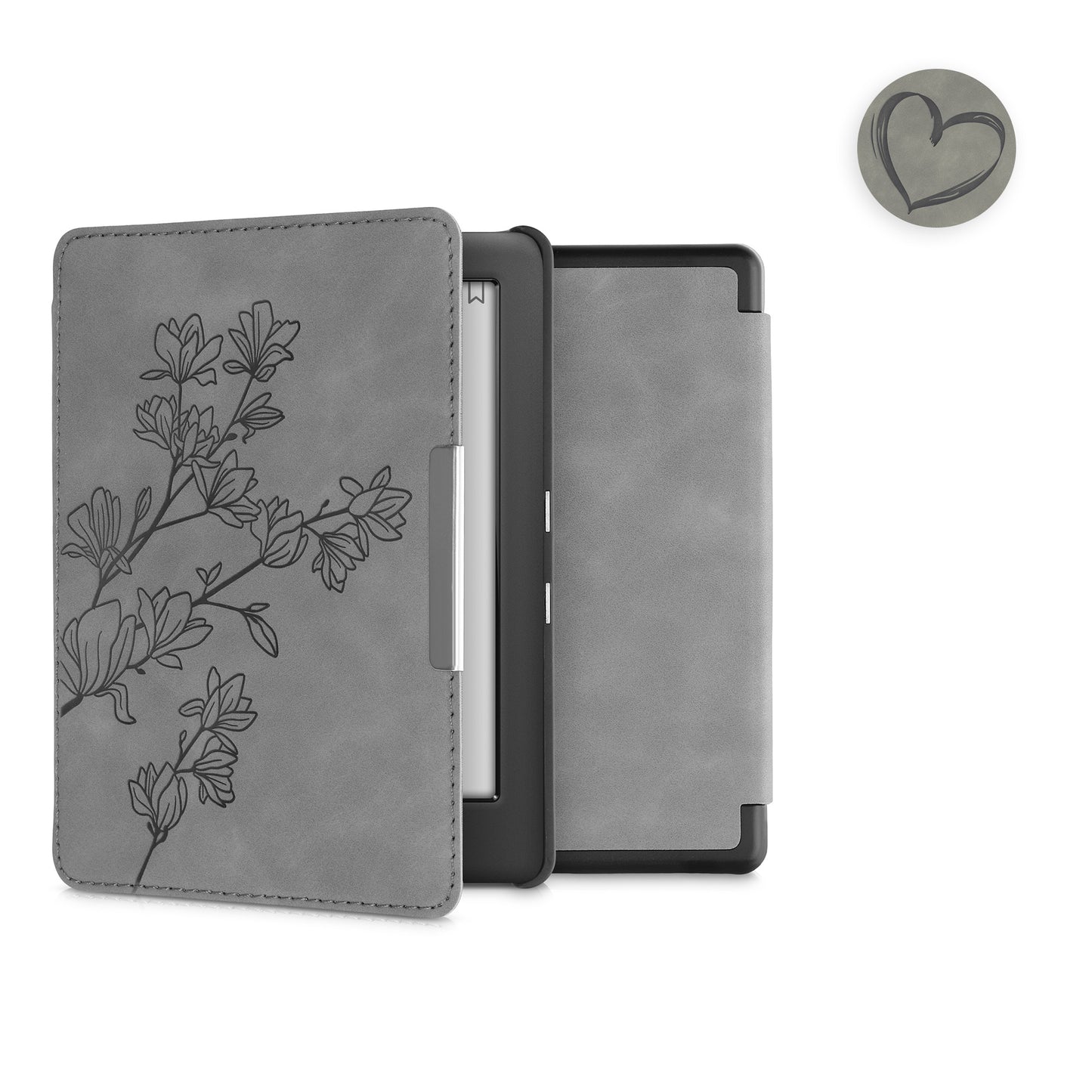 kwmobile Hülle kompatibel mit Kobo Glo HD / Touch 2.0 Hülle - Kunstleder Cover - Magnolien Grau Grau  [dsg02]