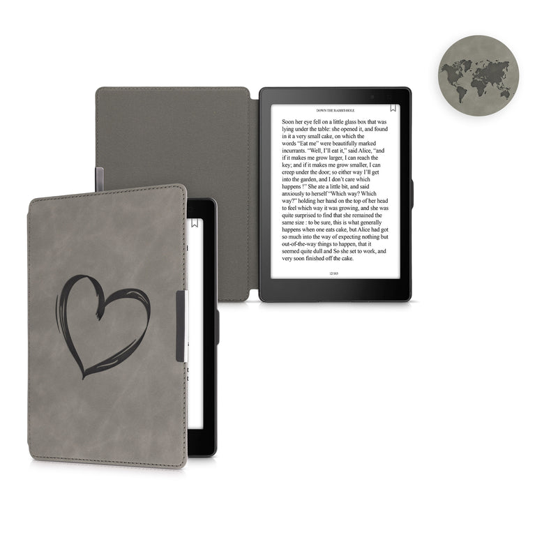 kwmobile Hülle kompatibel mit Kobo Aura ONE Hülle - Kunstleder Cover - Travel Umriss Grau Grau  [dsg02]
