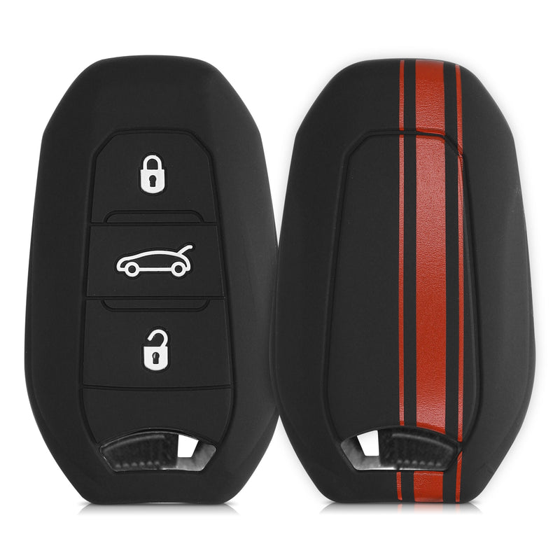 kwmobile Autoschlüssel Hülle kompatibel mit Opel 3-Tasten Smartkey Autoschlüssel Keyless Go Hülle - Schlüsselhülle Rallystreifen Sidelines Schwarz