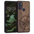Holz Hardcase mit TPU Bumper für Motorola Moto G60S Kompass Vintage