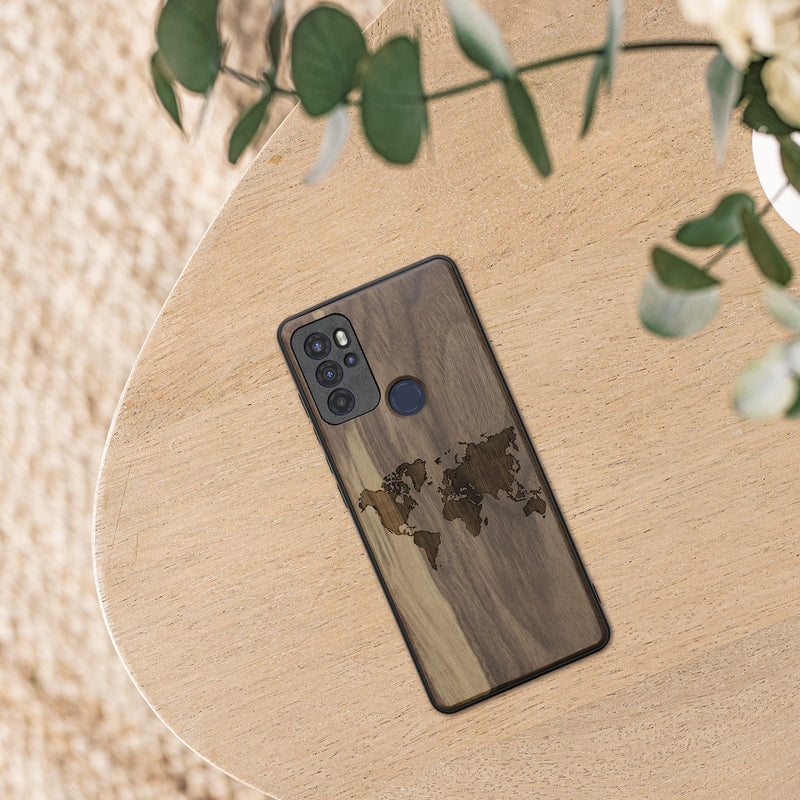 Holz Hardcase mit TPU Bumper für Motorola Moto G60S Kompass Vintage
