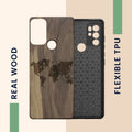 Holz Hardcase mit TPU Bumper für Motorola Moto G60S Kompass Vintage