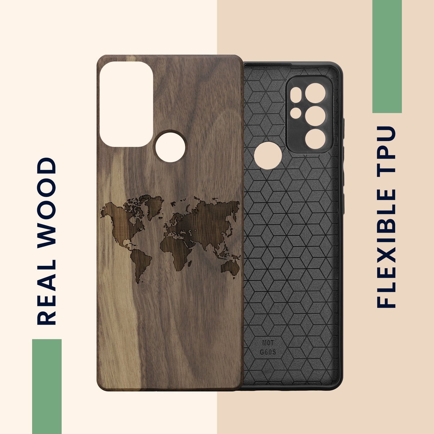 Holz Hardcase mit TPU Bumper für Motorola Moto G60S Kompass Vintage