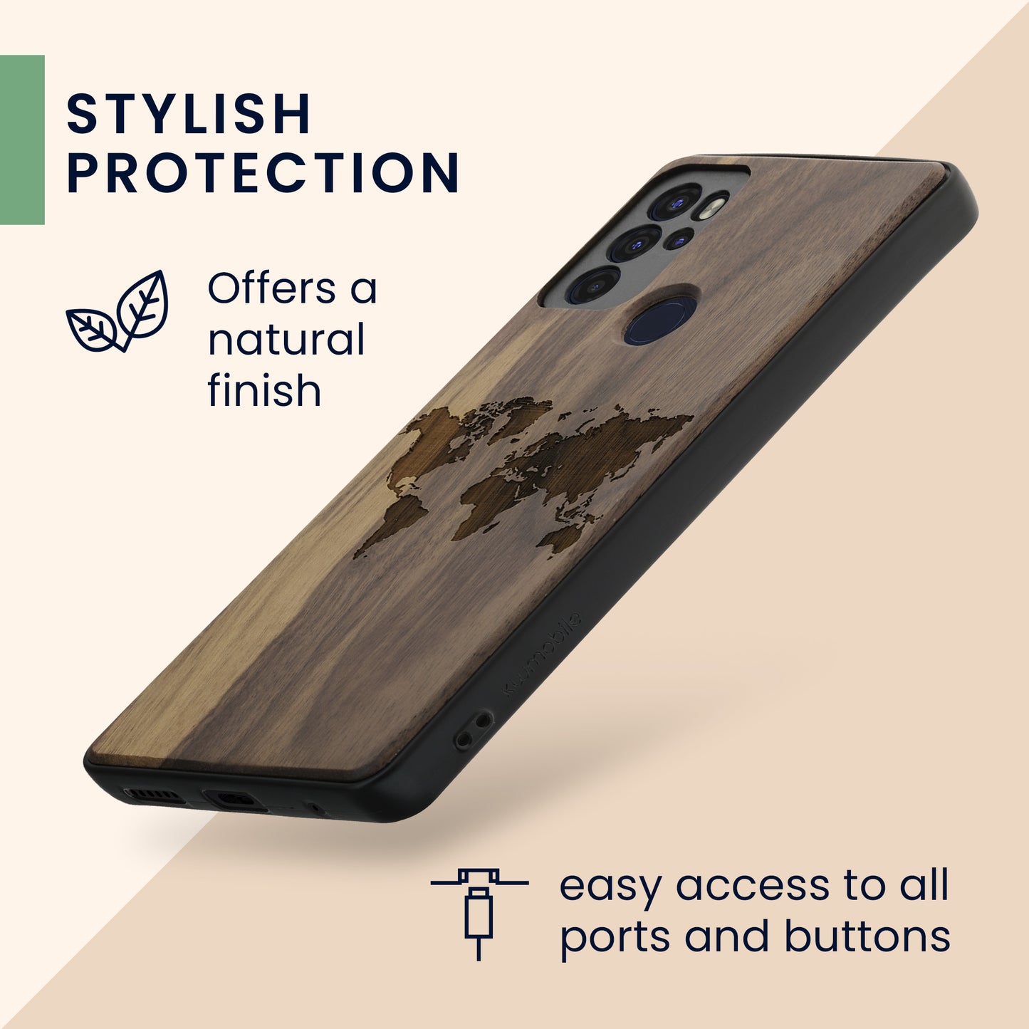 Holz Hardcase mit TPU Bumper für Motorola Moto G60S Kompass Vintage