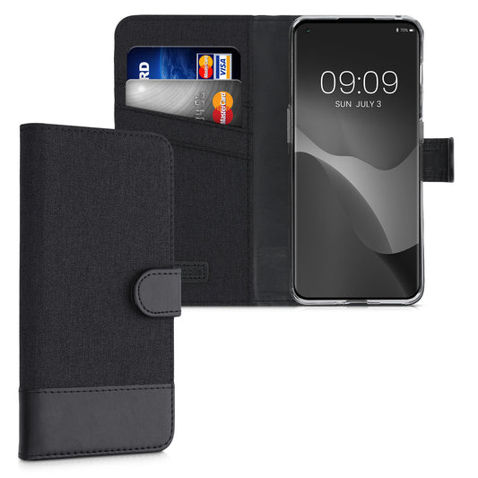 kwmobile Wallet Case kompatibel mit OnePlus 10 Pro 5G - Hülle mit Ständer - Handyhülle Kartenfächer Anthrazit Schwarz Anthrazit  