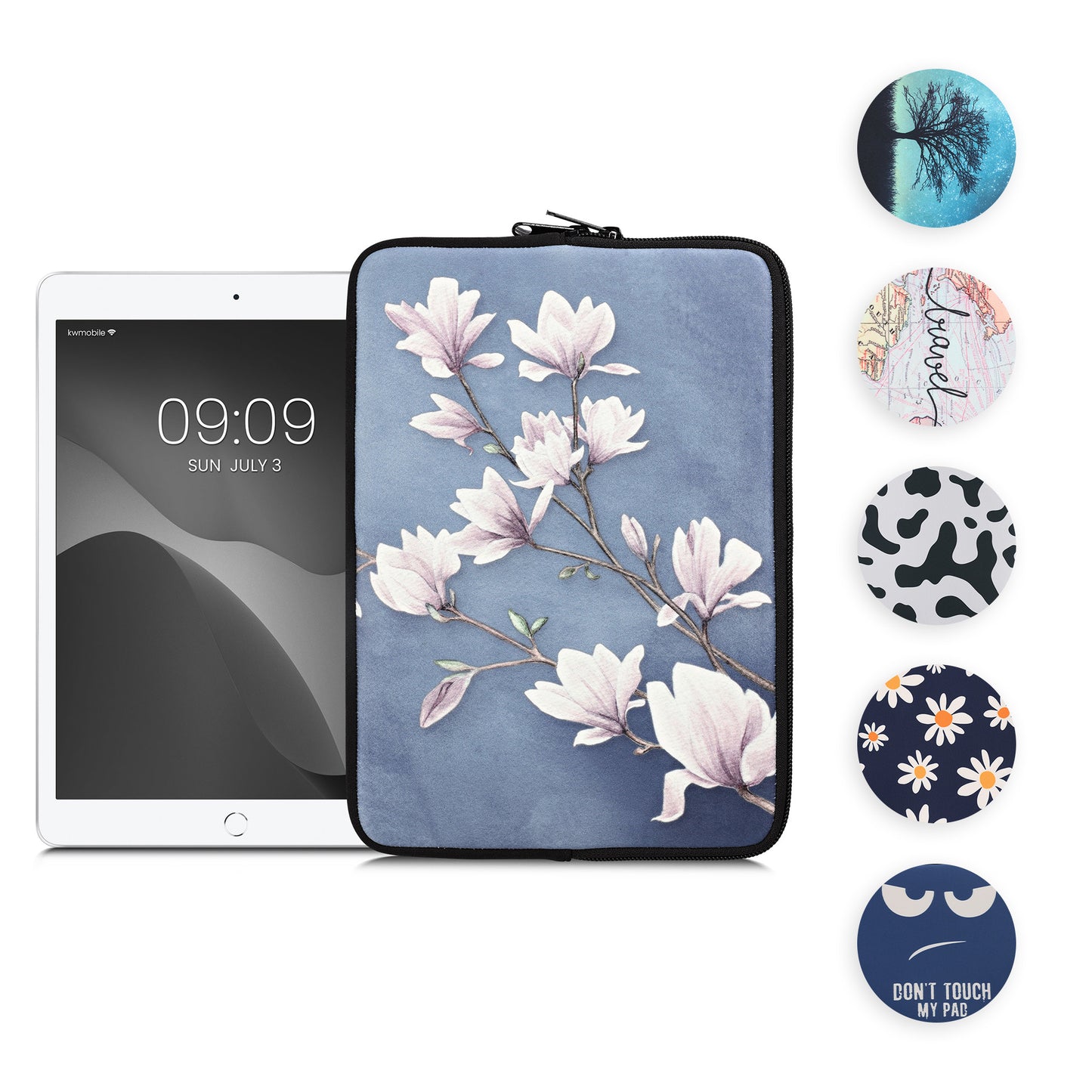 kwmobile Tablet Hülle kompatibel mit 9,7"-11" Tablet - Universal Neopren Tasche Cover Case - Schutzhülle Sleeve in Weiß Dunkelblau Don't touch my Pad Weiß  [dsg06]