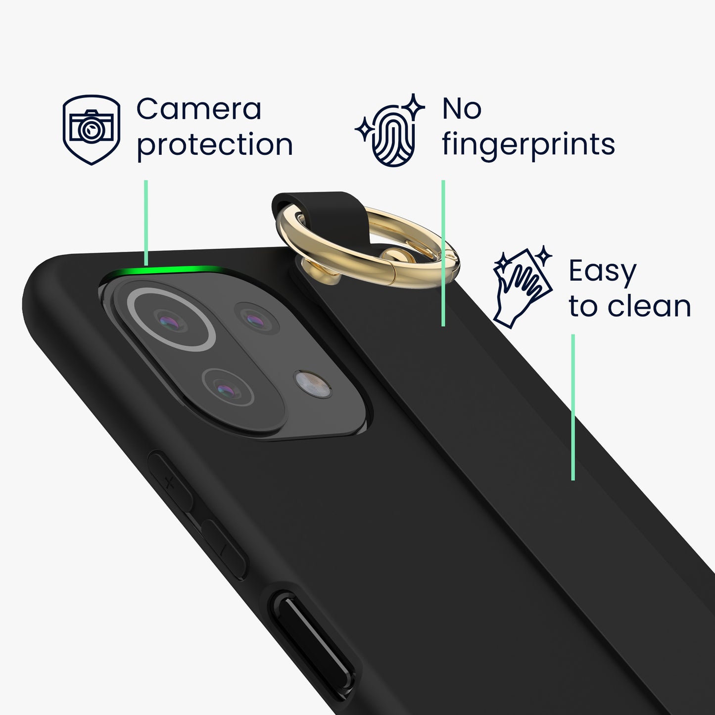 kwmobile Hülle kompatibel mit Xiaomi 11 Lite (5G) NE / Mi 11 Lite (5G) - Handyhülle mit Schlaufe Ring - Handy Cover Case