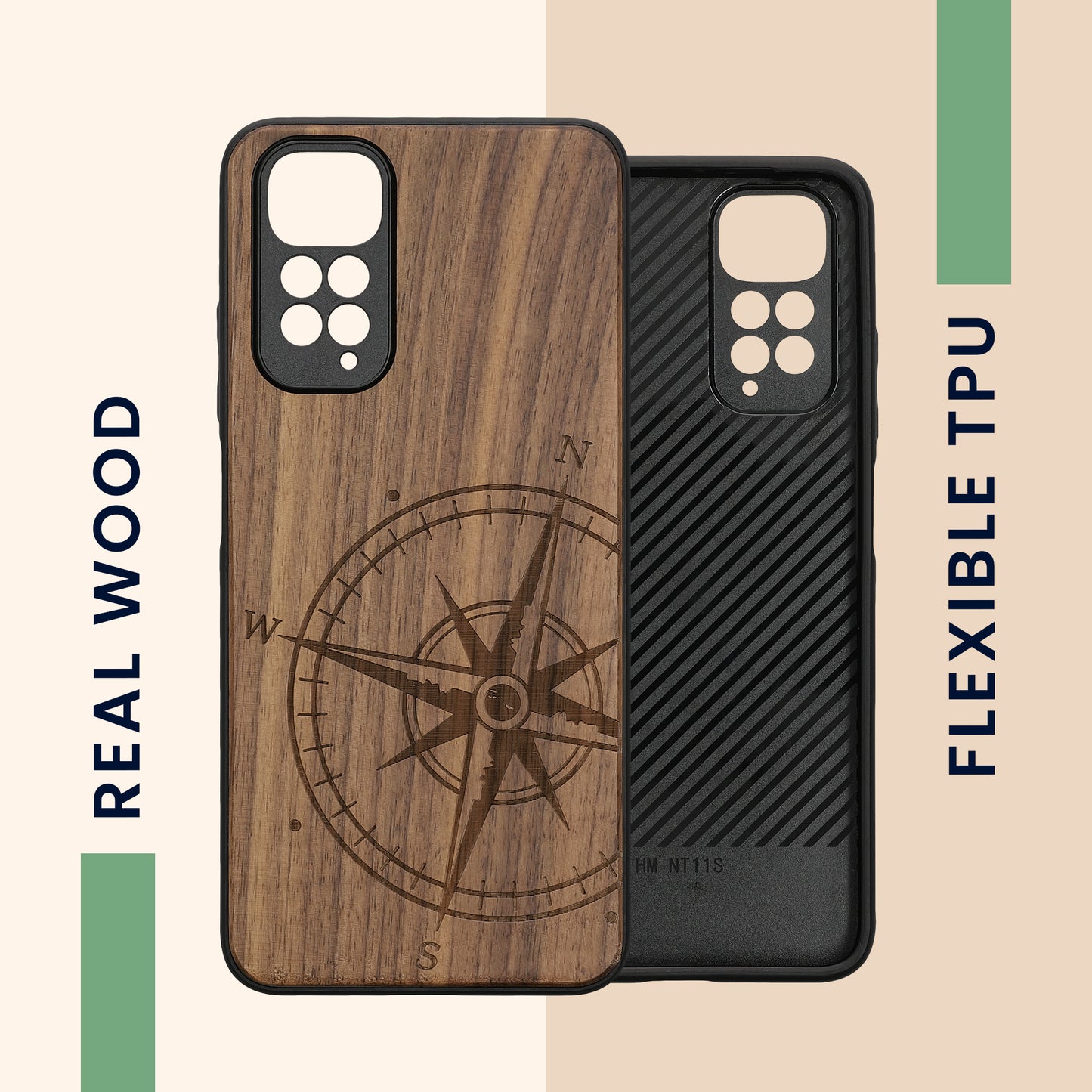 kwmobile Hülle kompatibel mit Xiaomi Redmi Note 11 / Note 11S - Handy Cover - TPU Handyhülle Kompass Vintage
