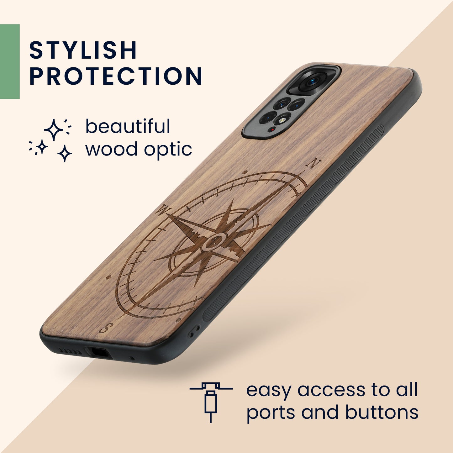 kwmobile Hülle kompatibel mit Xiaomi Redmi Note 11 / Note 11S - Handy Cover - TPU Handyhülle Kompass Vintage