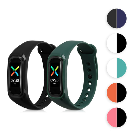 kwmobile 2x Uhrenarmband für Oppo Band Sport Armband - Fitnesstracker Band Set aus TPU Silikon - Ersatzarmband Smartwatch - Schwarz Blaugrau Schwarz  [dsg15]
