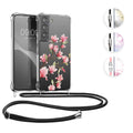 kwmobile Necklace Case kompatibel mit Samsung Galaxy S22 Hülle - Silikon Cover mit Handykette - Rosa Dunkelbraun Transparent Kirschblütenblätter Rosa  [dsg03]