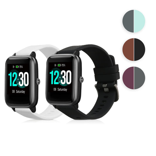 kwmobile 2x Uhrenarmband für Willful Fitnesstracker / Smartwatch Armband - Fitnesstracker Band Set aus TPU Silikon - Ersatzarmband Smartwatch - Grau Violett Grau  [dsg04]
