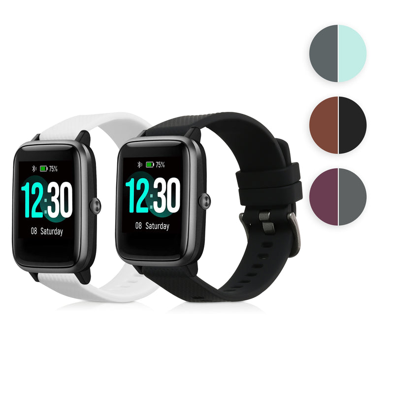 kwmobile 2x Uhrenarmband für Willful Fitnesstracker / Smartwatch Armband - Fitnesstracker Band Set aus TPU Silikon - Ersatzarmband Smartwatch - Grau Violett Grau  [dsg04]