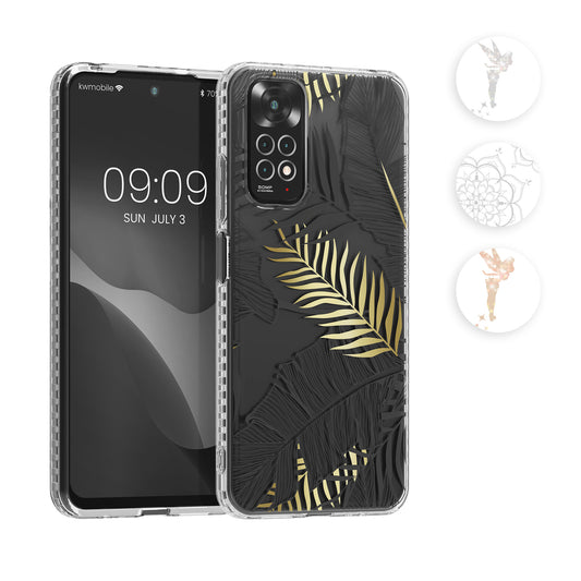 kwmobile Hülle kompatibel mit Xiaomi Redmi Note 11 / Note 11S - Handyhülle Silikon Bumper - Blumen Zwillinge Silber Transparent Silber  [dsg03]