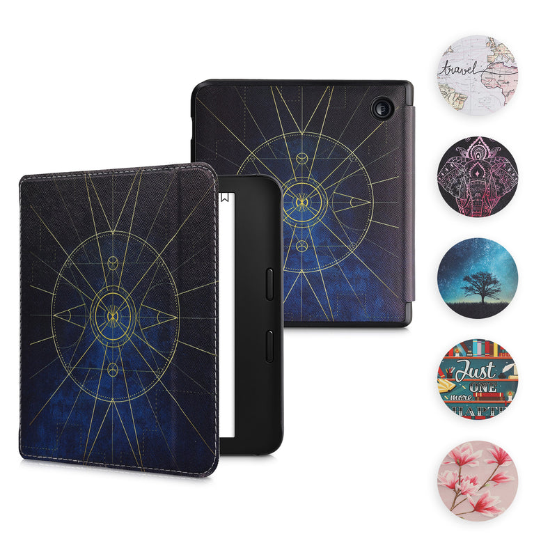 kwmobile Klapphülle kompatibel mit Kobo Libra 2 Hülle - Flipcase für den eReader mit Handschlaufe - Marokkanische Fliesen bunt Blau Orange Weiß Blau  [dsg09]