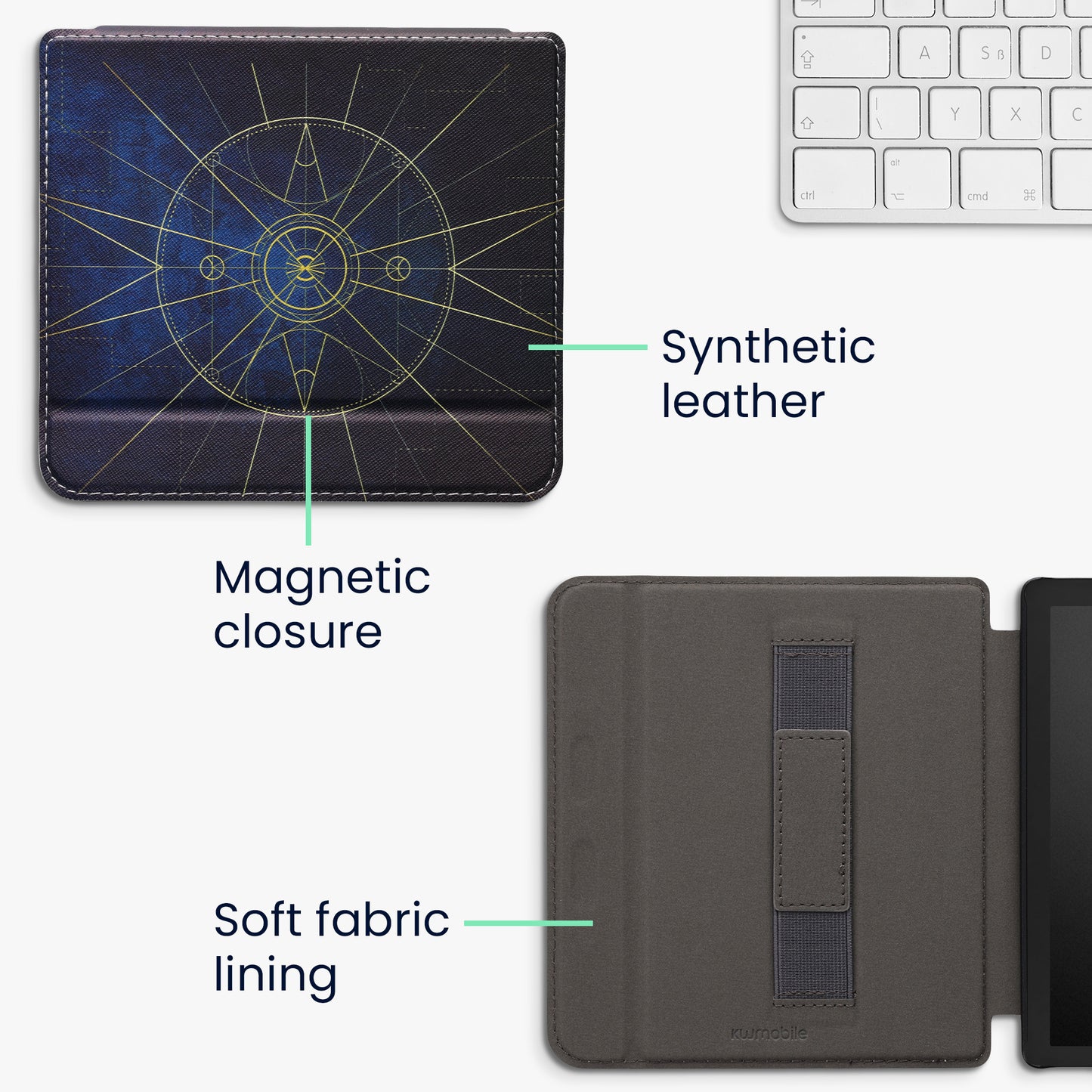kwmobile Schutzhülle für Kobo Libra 2 Hülle - eReader Flip Case mit Handschlaufe und Auto Sleep Funktion
