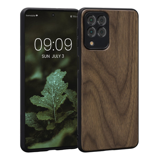 kwmobile Hülle kompatibel mit Samsung Galaxy M53 5G Hülle - Holz Case - stoßfestes Handy Cover - TPU Handyhülle in Dunkelbraun Dunkelbraun  